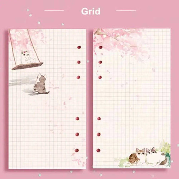 Planet Gates A6 Kawaii 80 Sheets A6 Paper Refill Loose Leaf Notebook Refill Sakura Cat Binder Notebook Inner Pages Blank Agenda Pages