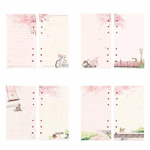 Planet Gates A6 Kawaii 80 Sheets A6 Paper Refill Loose Leaf Notebook Refill Sakura Cat Binder Notebook Inner Pages Blank Agenda Pages