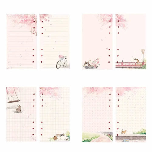 Planet Gates A6 Kawaii 80 Sheets A6 Paper Refill Loose Leaf Notebook Refill Sakura Cat Binder Notebook Inner Pages Blank Agenda Pages
