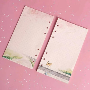 Planet Gates A6 Kawaii 80 Sheets A6 Paper Refill Loose Leaf Notebook Refill Sakura Cat Binder Notebook Inner Pages Blank Agenda Pages