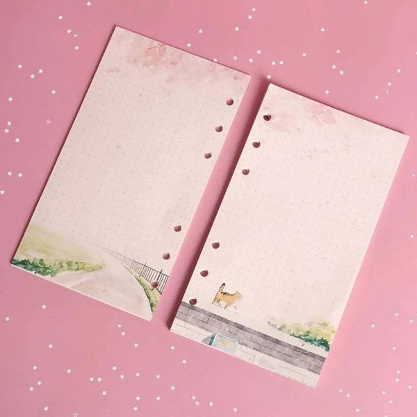 Planet Gates A6 Kawaii 80 Sheets A6 Paper Refill Loose Leaf Notebook Refill Sakura Cat Binder Notebook Inner Pages Blank Agenda Pages