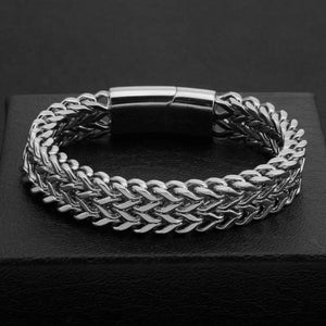 Planet Gates A6957-23cm Stainless Steel Braided Double Row Metal Bracelet Suitable for Men and Girls Personalized Hip Hop Rock Party Punk Jewelry
