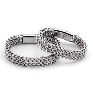 Planet Gates A6957-23cm Stainless Steel Braided Double Row Metal Bracelet Suitable for Men and Girls Personalized Hip Hop Rock Party Punk Jewelry