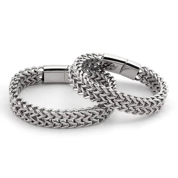 Planet Gates A6957-23cm Stainless Steel Braided Double Row Metal Bracelet Suitable for Men and Girls Personalized Hip Hop Rock Party Punk Jewelry
