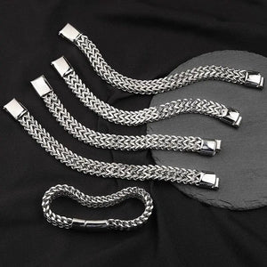 Planet Gates A6957-23cm Stainless Steel Braided Double Row Metal Bracelet Suitable for Men and Girls Personalized Hip Hop Rock Party Punk Jewelry