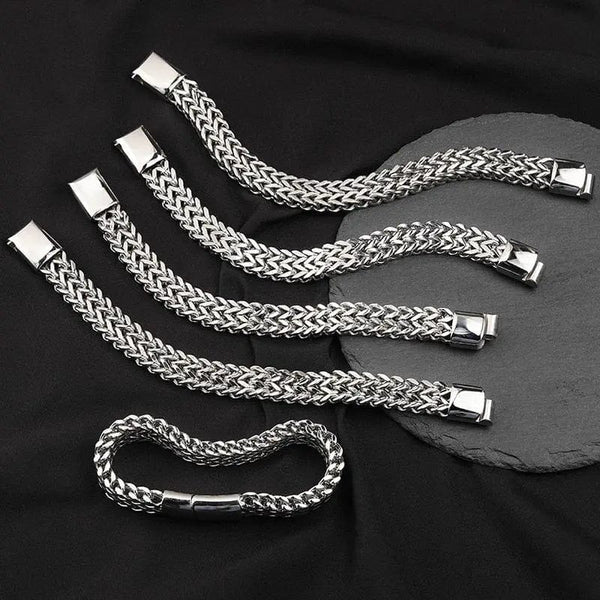 Planet Gates A6957-23cm Stainless Steel Braided Double Row Metal Bracelet Suitable for Men and Girls Personalized Hip Hop Rock Party Punk Jewelry