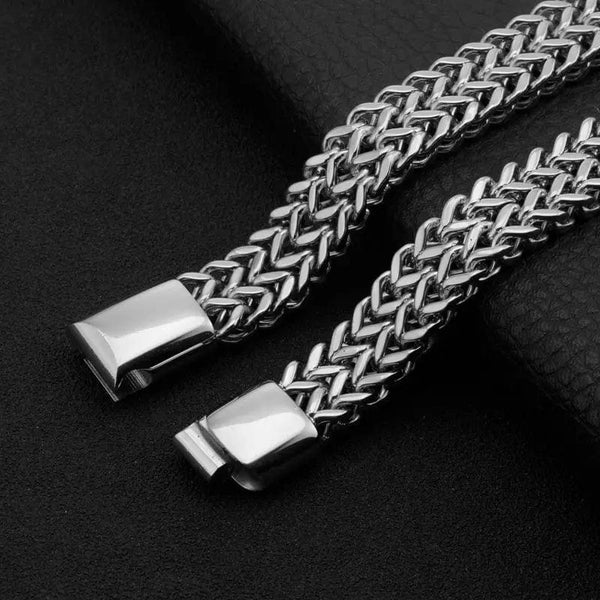 Planet Gates A6957-23cm Stainless Steel Braided Double Row Metal Bracelet Suitable for Men and Girls Personalized Hip Hop Rock Party Punk Jewelry