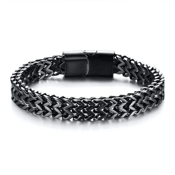 Planet Gates A6957-23cm Stainless Steel Braided Double Row Metal Bracelet Suitable for Men and Girls Personalized Hip Hop Rock Party Punk Jewelry