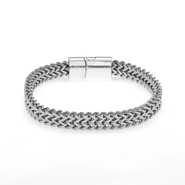 Planet Gates A6957-23cm Stainless Steel Braided Double Row Metal Bracelet Suitable for Men and Girls Personalized Hip Hop Rock Party Punk Jewelry