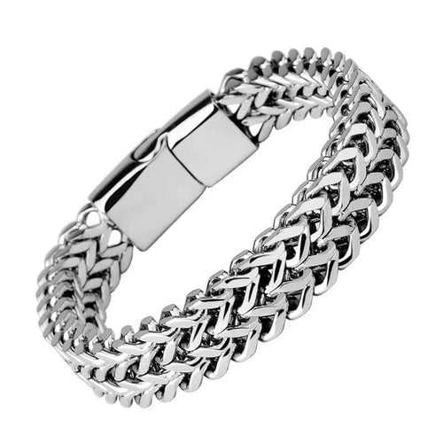 Planet Gates A6957-23cm Stainless Steel Braided Double Row Metal Bracelet Suitable for Men and Girls Personalized Hip Hop Rock Party Punk Jewelry