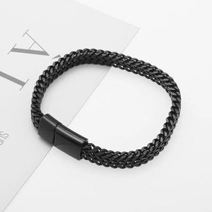 Planet Gates A6957-23cm Stainless Steel Braided Double Row Metal Bracelet Suitable for Men and Girls Personalized Hip Hop Rock Party Punk Jewelry