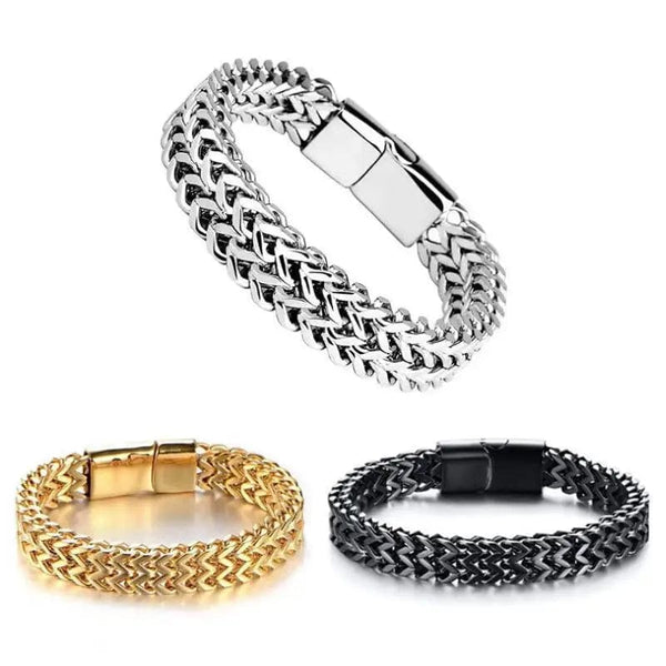 Planet Gates A6957-23cm Stainless Steel Braided Double Row Metal Bracelet Suitable for Men and Girls Personalized Hip Hop Rock Party Punk Jewelry