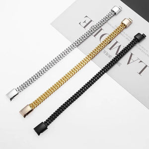 Planet Gates A6957-23cm Stainless Steel Braided Double Row Metal Bracelet Suitable for Men and Girls Personalized Hip Hop Rock Party Punk Jewelry