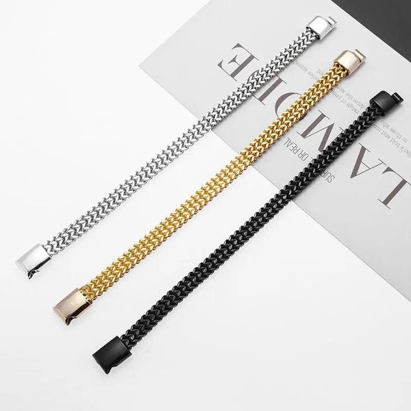 Planet Gates A6957-23cm Stainless Steel Braided Double Row Metal Bracelet Suitable for Men and Girls Personalized Hip Hop Rock Party Punk Jewelry
