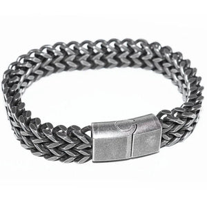 Planet Gates A6957-23cm Stainless Steel Braided Double Row Metal Bracelet Suitable for Men and Girls Personalized Hip Hop Rock Party Punk Jewelry