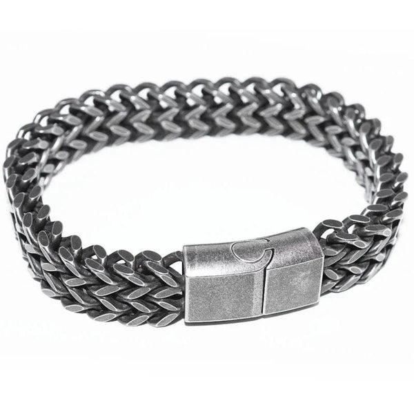 Planet Gates A6957-23cm Stainless Steel Braided Double Row Metal Bracelet Suitable for Men and Girls Personalized Hip Hop Rock Party Punk Jewelry