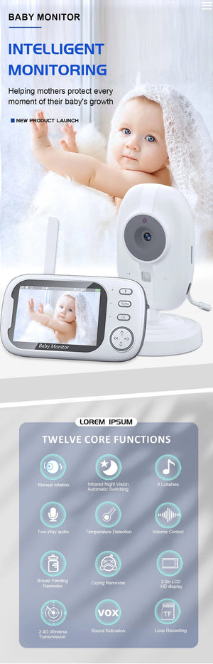 Planet Gates ABM600-USB 3.5 Inch Wireless Video Baby Monitor Mother Kids Two-way Audio Baby Nanny Security Camera Night Vision Temperature Monitoring