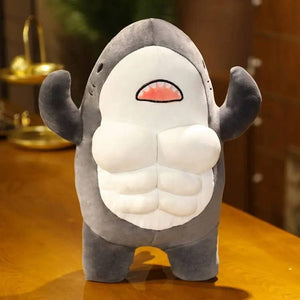 Planet Gates about 40cm / gray 40CM Muscle Shark Plush Doll Cute Worked Out Shark Stuffed Cartoon Toys Strong Animal Pillow For Girl Boyfriend Gifts