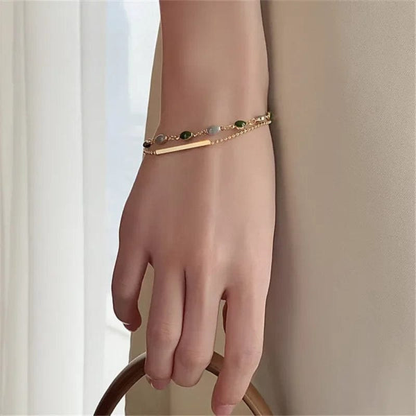 Planet Gates Accessories for Women Crystal Charm Bracelets for Women Gold Color Beaded Chain Double Layered Adjustable Bracelet Jewelry Gift
