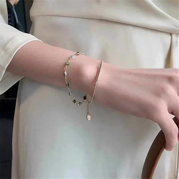 Planet Gates Accessories for Women Crystal Charm Bracelets for Women Gold Color Beaded Chain Double Layered Adjustable Bracelet Jewelry Gift