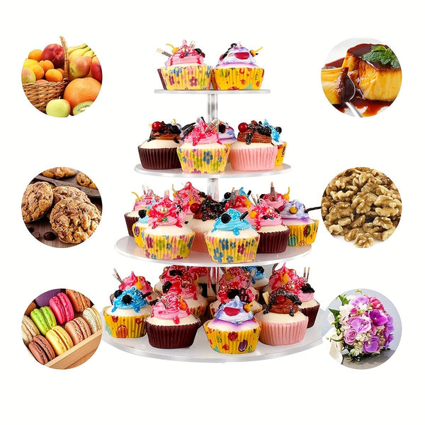 Planet Gates Acrylic 1pc Clear Acrylic 4 Tier Cupcake Stand - Perfect for Weddings, Birthdays, and Parties - Elegant Round Glass Cupcake Holder for Desserts and Pastries