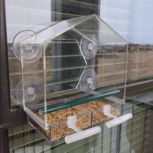 Planet Gates Acrylic Clear Glass Window Birds Hanging Feeder Birdhouse Food Feeding House Table Seed Peanut Suction Cup