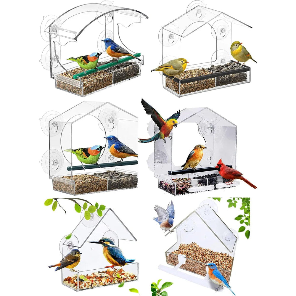 Planet Gates Acrylic Clear Glass Window Birds Hanging Feeder Birdhouse Food Feeding House Table Seed Peanut Suction Cup