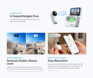 Planet Gates Action Kit W128GB / CHINA Insta360 GO 3S – 4K Tiny Camera, Portable and Versatile, Hands-Free, POV, Mount Anywhere, Stabilization