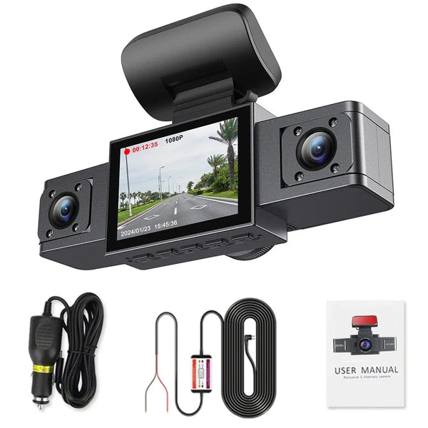 Planet Gates Add 24h Parking line / With 32G SD Card 3 Channel Dash Cam Video Recorder Three Lens Car Camera with Rear View DVR 24H Parking Monitor Black Box car accessories