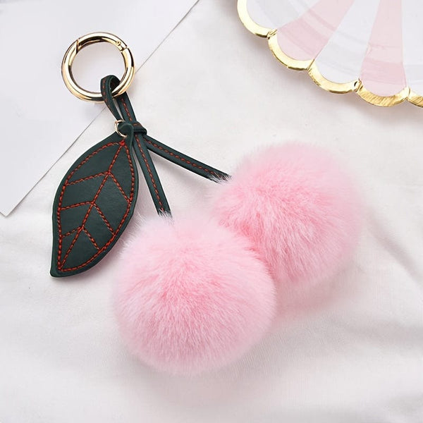 Planet Gates Adorable Fluffy Cherry Keychain - A Perfect Accessory for Your Car or Handbag!