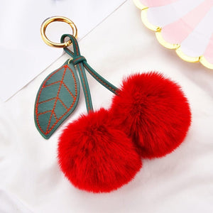 Planet Gates Adorable Fluffy Cherry Keychain - A Perfect Accessory for Your Car or Handbag!