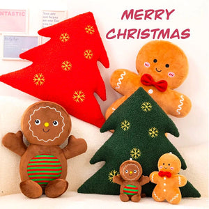 Planet Gates Adorable Ginger Bread Plush Toy Stuffed Caramel Chocolate Gingerbread Man Cushion Christmas Tree House Bow Ring Decor Xmas Deer
