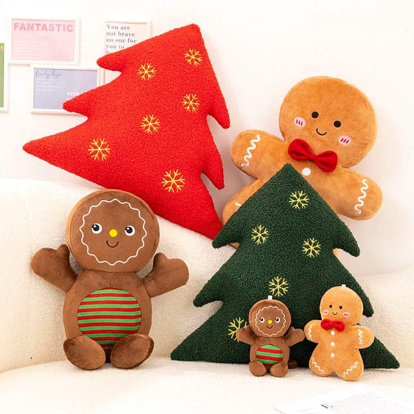 Planet Gates Adorable Ginger Bread Plush Toy Stuffed Caramel Chocolate Gingerbread Man Cushion Christmas Tree House Bow Ring Decor Xmas Deer