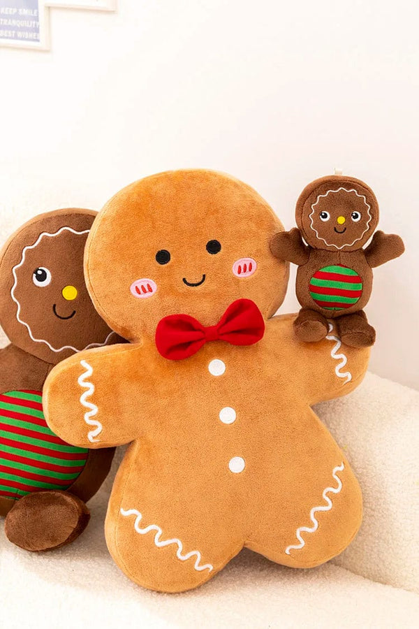 Planet Gates Adorable Ginger Bread Plush Toy Stuffed Caramel Chocolate Gingerbread Man Cushion Christmas Tree House Bow Ring Decor Xmas Deer