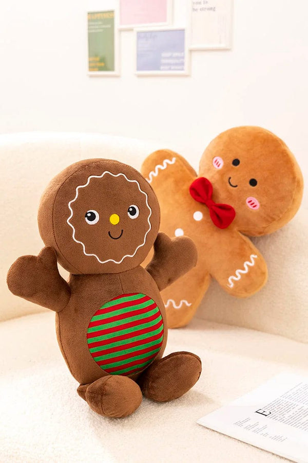 Planet Gates Adorable Ginger Bread Plush Toy Stuffed Caramel Chocolate Gingerbread Man Cushion Christmas Tree House Bow Ring Decor Xmas Deer