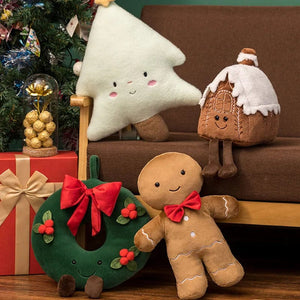 Planet Gates Adorable Ginger Bread Plush Toy Stuffed Caramel Chocolate Gingerbread Man Cushion Christmas Tree House Bow Ring Decor Xmas Deer