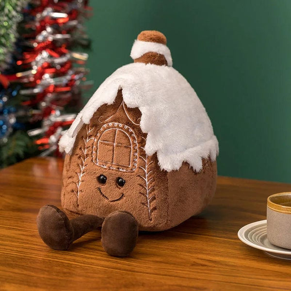 Planet Gates Adorable Ginger Bread Plush Toy Stuffed Caramel Chocolate Gingerbread Man Cushion Christmas Tree House Bow Ring Decor Xmas Deer