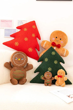 Planet Gates Adorable Ginger Bread Plush Toy Stuffed Caramel Chocolate Gingerbread Man Cushion Christmas Tree House Bow Ring Decor Xmas Deer