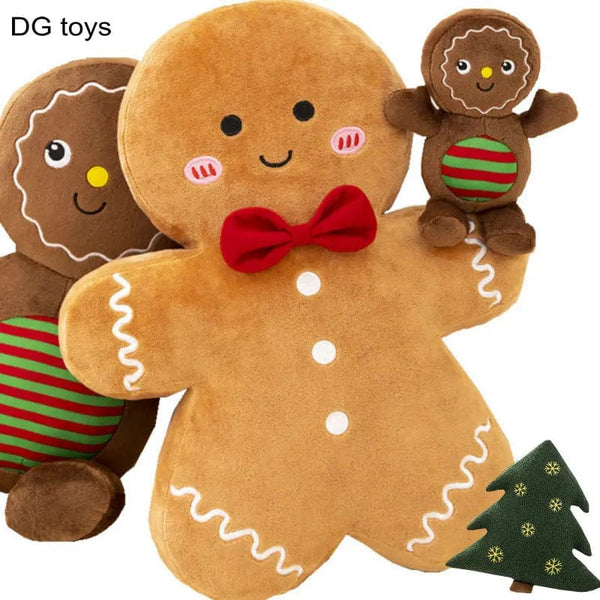 Planet Gates Adorable Ginger Bread Plush Toy Stuffed Caramel Chocolate Gingerbread Man Cushion Christmas Tree House Bow Ring Decor Xmas Deer