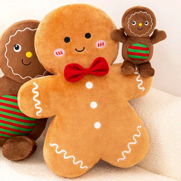 Planet Gates Adorable Ginger Bread Plush Toy Stuffed Caramel Chocolate Gingerbread Man Cushion Christmas Tree House Bow Ring Decor Xmas Deer