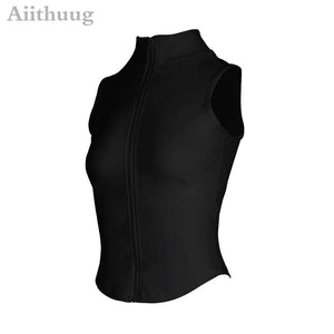 Planet Gates Aiithuug Athletic Zip Up Sweat Vest Jacket Sleeveless Running Yoga Tops High Neck Shirts Sports Top Fitness Women Workout Tops