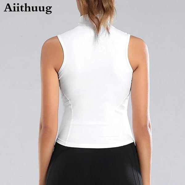 Planet Gates Aiithuug Athletic Zip Up Sweat Vest Jacket Sleeveless Running Yoga Tops High Neck Shirts Sports Top Fitness Women Workout Tops