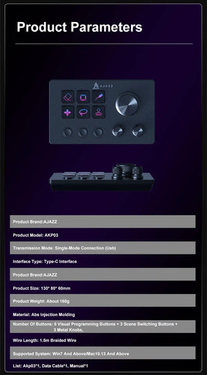 Planet Gates Ajazz AKP03E Mechanical Macro Keyboard,Multi-Function Desktop Assistant, for Office and Gaming, Easy-to-Use Multimedia Controls