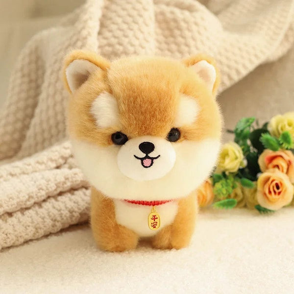 Planet Gates Akita / 20cm ZU Kawaii Teddy Pets Lifelike Fluffy Puppy Soft Doll Cute Small Chow Pomeranian Corgi Yorkie Plush Toys with Charm Gift For Girl