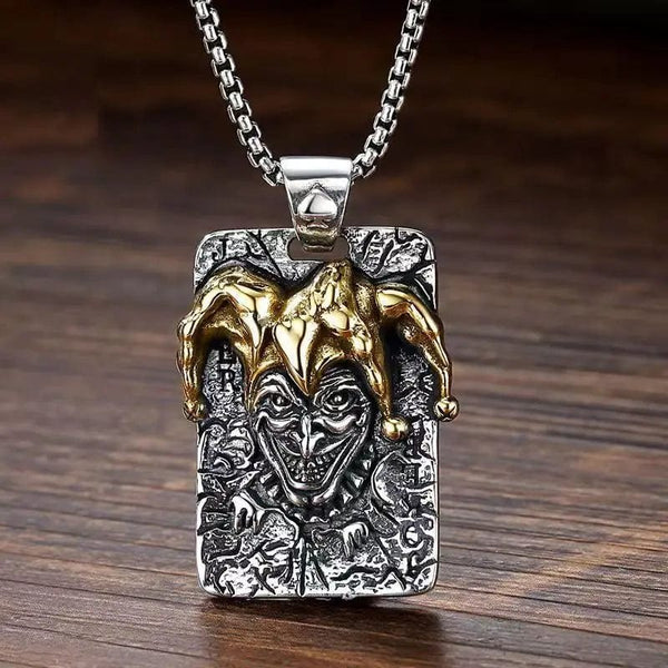 Planet Gates AL20298-Gold Retro Joker Square Pendant Necklace for Men Hiphop Rock Party Jewelry