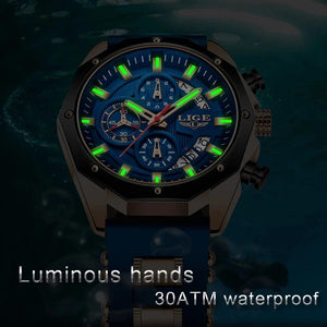 Planet Gates All black LIGE Men Watch Brand Luxury Silicone Strap Waterproof Sport Quartz Chronograph Military Wristwatch Men Clock Relogio Masculino
