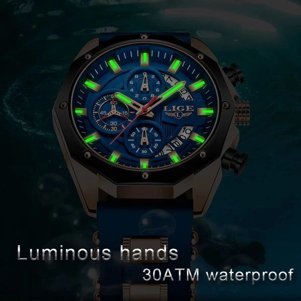 Planet Gates All black LIGE Men Watch Brand Luxury Silicone Strap Waterproof Sport Quartz Chronograph Military Wristwatch Men Clock Relogio Masculino