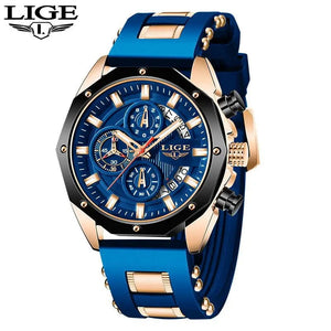 Planet Gates All black LIGE Men Watch Brand Luxury Silicone Strap Waterproof Sport Quartz Chronograph Military Wristwatch Men Clock Relogio Masculino