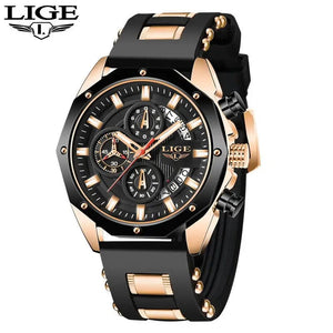 Planet Gates All black LIGE Men Watch Brand Luxury Silicone Strap Waterproof Sport Quartz Chronograph Military Wristwatch Men Clock Relogio Masculino