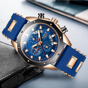 Planet Gates All black LIGE Men Watch Brand Luxury Silicone Strap Waterproof Sport Quartz Chronograph Military Wristwatch Men Clock Relogio Masculino